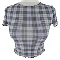 Dámské fialovo-šedé kostkované crop tylové tričko H&M