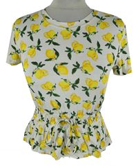 Dámské bílé crop peplum tričko s citróny Zara