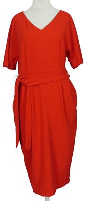 Dámské červené midi šaty s páskem zn. M&S