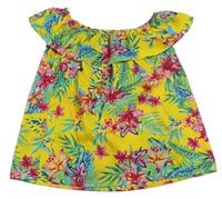 Žlutý květinový crop top s volánkem Primark