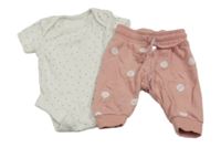 2set- bílé puntíkaté body+ růžové puntíkaté tepláky