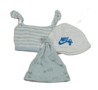 3x bavlněná čepice bílá s logem+ modrá se slony+ pruhovaná