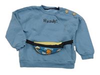 Modrá mikina s nápisem a ledvinkou