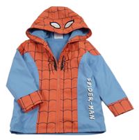 Červeno-modrá nepromokavá jarní bunda se Spidermanem a kapucí Primark