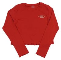 Červené žebrované crop triko s nápisem M&S vel.176 
