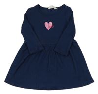 Tmavomodré žebrované úpletové šaty se srdíčkem Primark