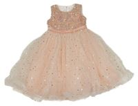 Světlerůžové tylové šaty s flitry, hvězdičkami a mašlí