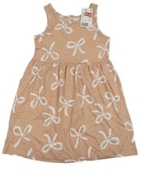 Nové - Růžovo-hnědé bavlněné šaty s mašlemi H&M