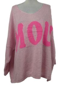 Dámský světlerůžový oversized vlněný svetr s nápisem