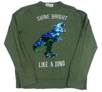 Khaki svetr s překlápěcími flitry a nápisem H&M
