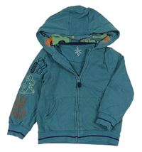 Modrá propínací mikina s bagry a kapucí Mothercare 