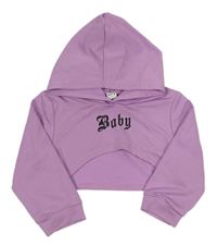 Lila crop mikina s nápisem a kapucí Shein