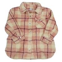 Světlerůžovo-vínová kostkovaná chlupatá bunda zn. Topolino