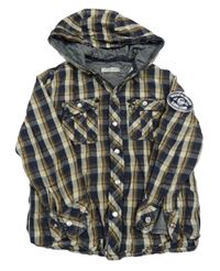 Tmavomodro-hnědo-béžová kostkovaná košile s kapucí M&S