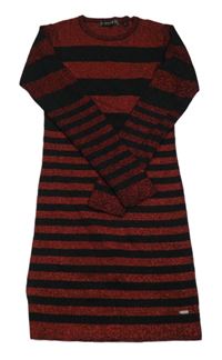 Červeno-černé pruhované pletené třpytivé šaty 