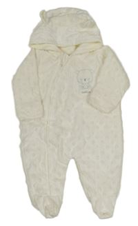Smetanová minky podšitá kombinéza s medvědem a kapucí George