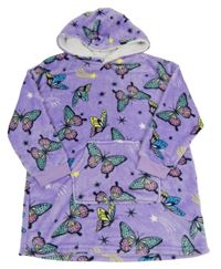 Fialová plyšová domácí oversize mikina s motýlky a kapucí PRIMARK