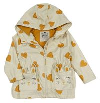 Smetanová nepromokavá lehce zateplená bunda se srdíčky a kapucí F&F