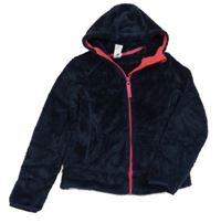 Tmavomodrá chlupatá outdoorová propínací mikina s kapucí Quechua