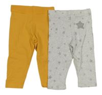 Nové - 2x legíny - okrové + šedé s hvězdičkami F&F