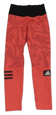 Jahodovo-černé vzorované sportovní funkční legíny Adidas