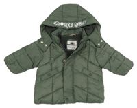 Khaki šusťáková prošívaná zateplená bunda s kapucí 