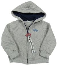 Šedá prošívaná propínací mikina s autem a kapucí Pocopiano