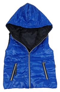 Modrá šusťáková zateplená vesta s kapucí 
