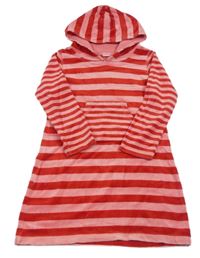 Červeno-růžové pruhované sametové šaty s kapucí John Lewis