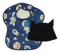 2set - černá čepice s rohy + tmavomodrý bryndák s raketami 