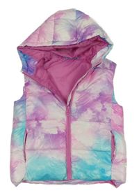 Růžovo-modrá batikovaná šusťáková zateplená vesta s kapucí Dunnes