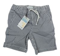 Nové - Tmavomodro-bílé pruhované plátěné kraťasy Primark