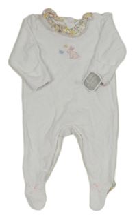 Nové - Bílý sametový overal s králíkem a květovaným límečkem Nutmeg