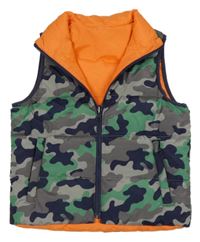 Tmavomodro-šedo-zelená army šusťáková zateplená oboustranná vesta 