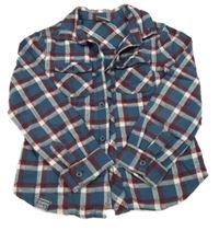 Petrolejovo-vínovo-bílá kostkovaná košile