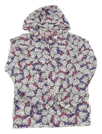 Bílo-fialová šusťáková lehká větrovka s Kitty a kapucí 