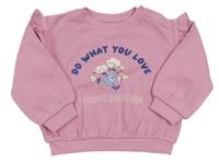 Růžová mikina s nápisem a kytičkami M&S