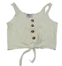 Bílý žebrovaný crop top s uzlem Page one young