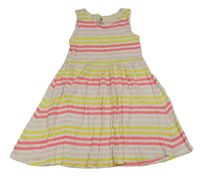 Bílo-růžovo-žluté pruhované bavlněné šaty H&M