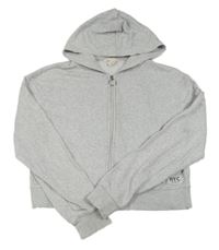 Šedá melírovaná propínací crop mikina s kapucí zn. H&M