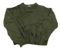 Olivový chlupatý crop svetr