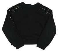 Černá crop mikina s korálky Kiabi