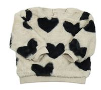 Smetanovo-černá srdíčkovaná chlupatá mikina Nutmeg 