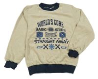 Béžovo-tmavomodrá froté mikina s nápisem 