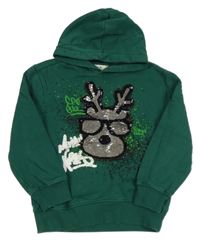 Zelená mikina se sobem z flitrů a kapucí C&A