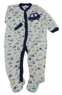 Bílo-tmavomodrý sametový overal s auty C&A