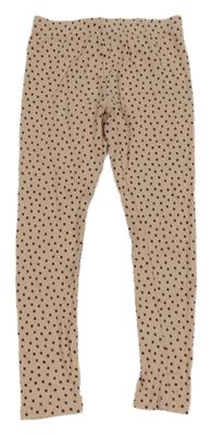 Světlerůžové žebrované legíny s puntíky 