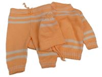 3set - Oranžovo-bílý pruhovaný svetr + kalhoty + čepice 