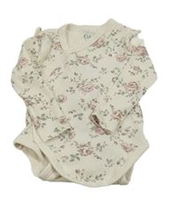 Pudrové žebrované zavinovací body s kytičkami C&A