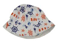 Bílý šusťákový podšitý klobouk s mořským motivem 